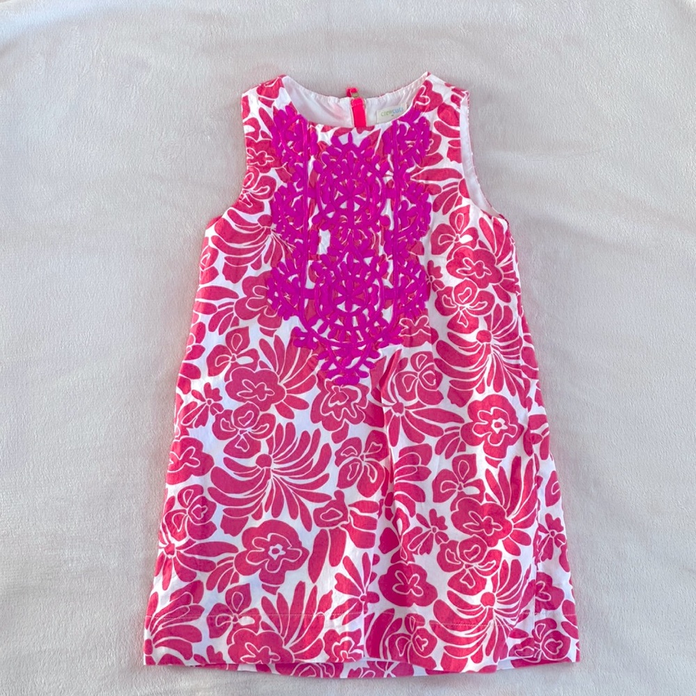 Crewcuts | J. Crew Girls Pink White Floral Print Embroidered Tank Shift Dress 4T